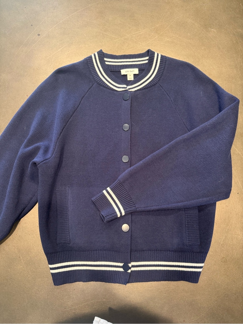 On 34th Navy Stripe-Trim Bomber Jacket